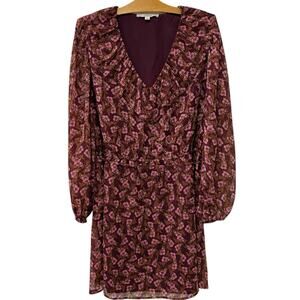 Ann Taylor LOFT | Dress Long Sleeve Floral V Neck Knee Length- Size XL